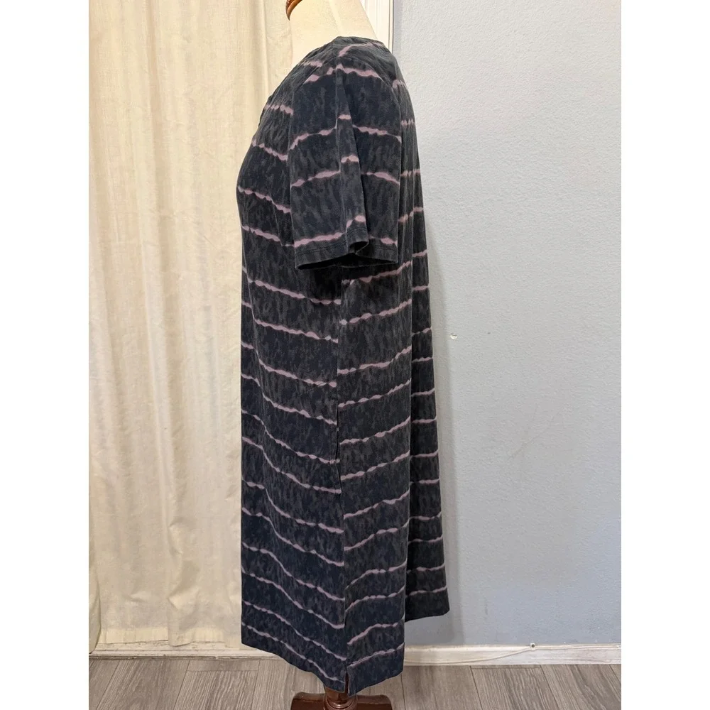 Ellen Tracy Lagenlook Midi Dress L Pima Cotton Animal Stripe T-Shirt Black Combo